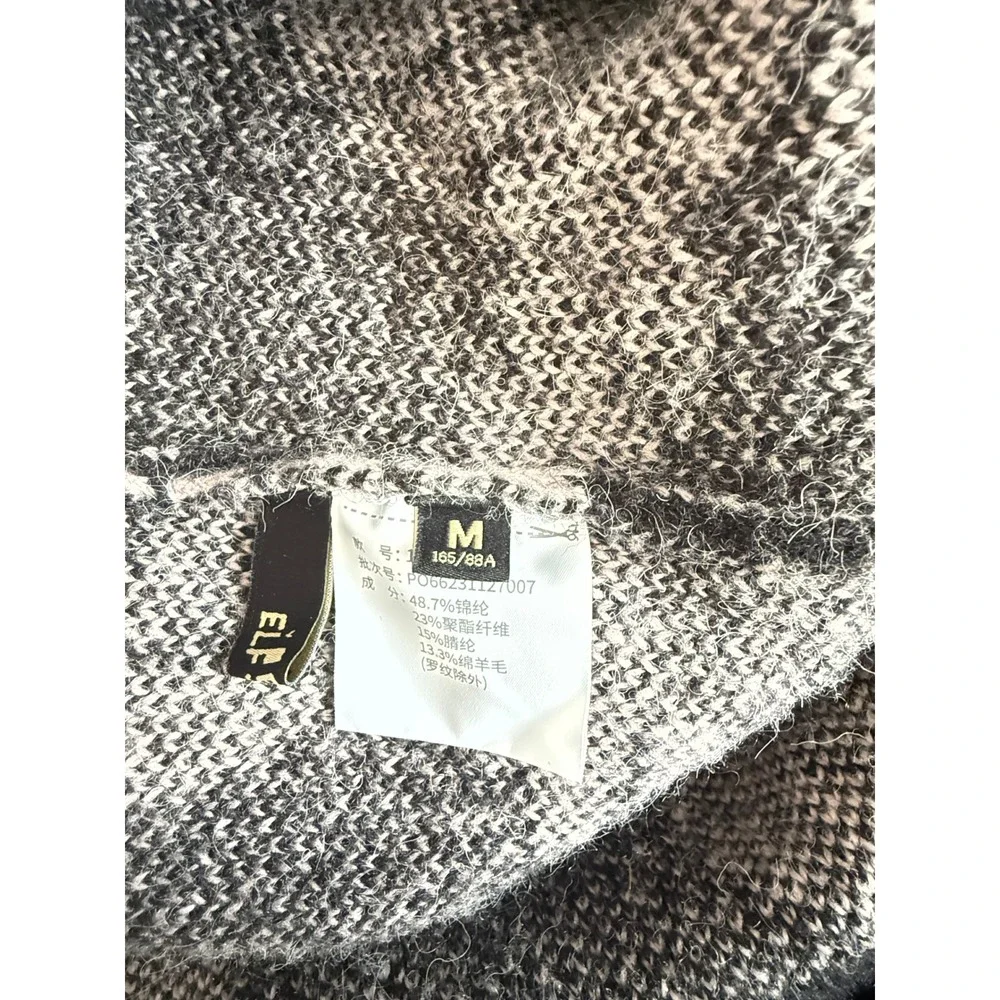ELF SACK Black & Pink‎ Peach Pattern Oversized Fuzzy Knit Cardigan Heart Buttons